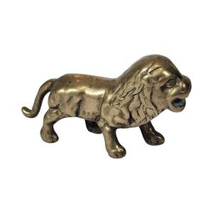 Vintage Solid Brass Lion Figurine Prowling Cat Statue Retro Taiwan 4.5 Inch